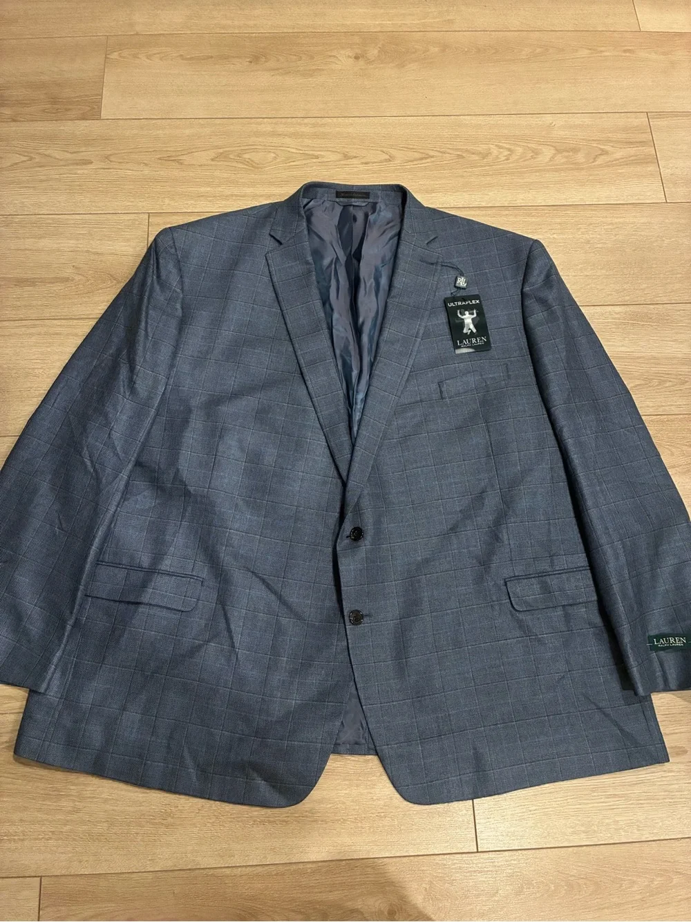 NWT Lauren Ralph Lauren Men’s Silk Wool Windowpane Plaid Blazer Size 60L